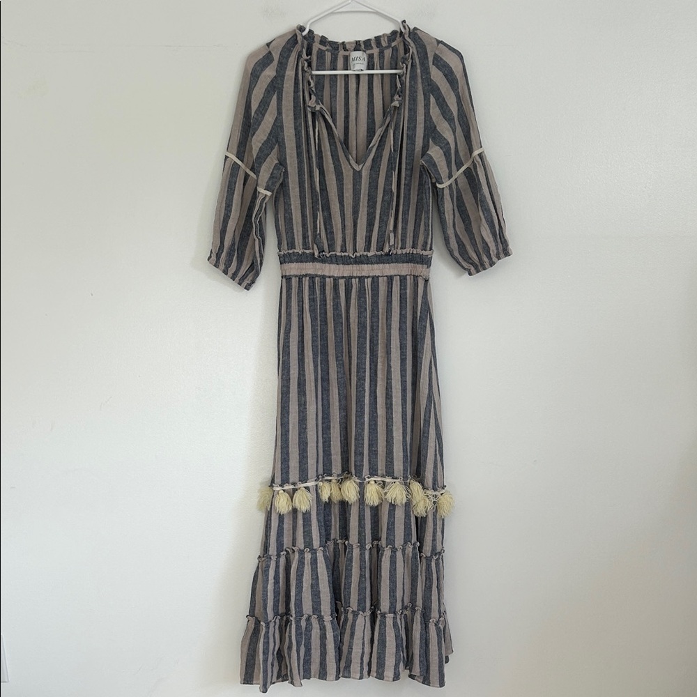 Misa Striped Tassel Midi Dress
